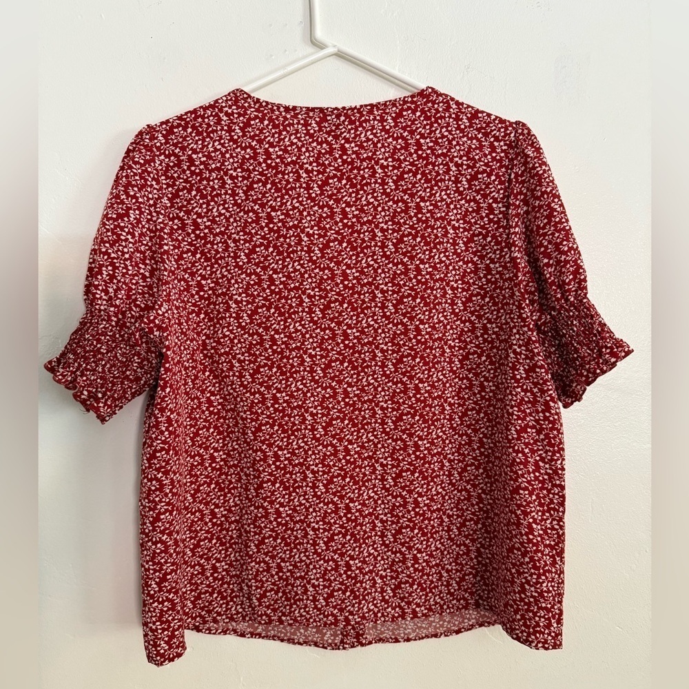 SHEIN Red Floral Button-up Blouse with Puff Sleeves, Size XL - Picture 4 of 4